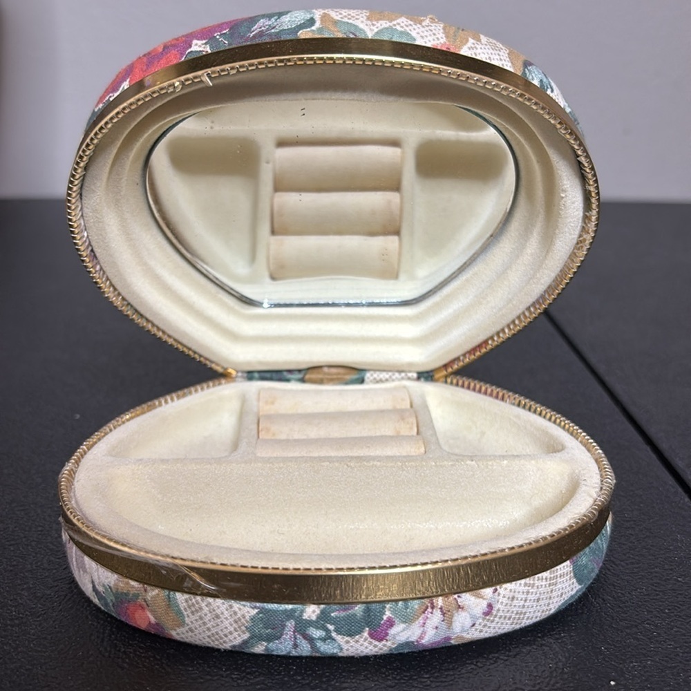 Vintage Oval Summer Rose Mirror Compact Jewelry Box Grandma Core